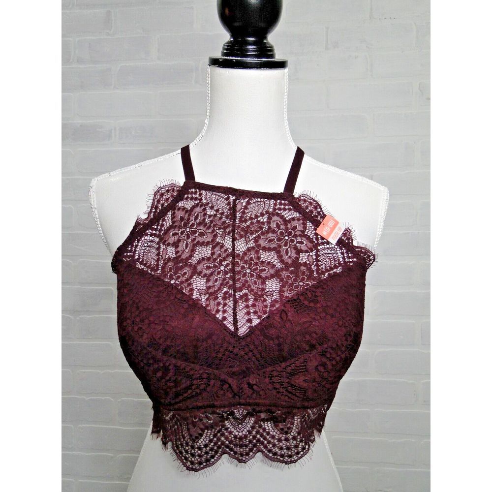 Victorias Secret PINK Lace Padded Push Up Halter High Neck Bralette Bra Purple M